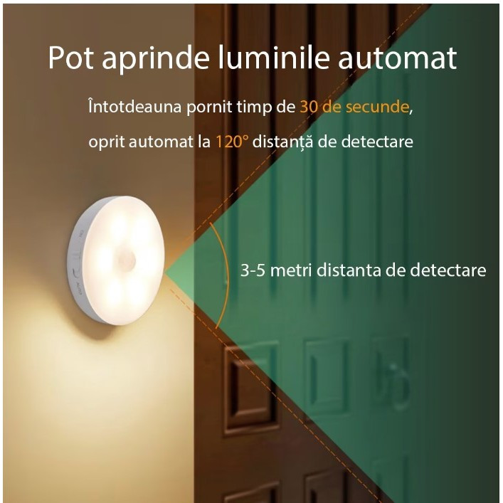Lampa LED, cu senzor de miscare, Lumina alb cald si rece, Incarcare USB, 8.5 x 2.3 cm — 3