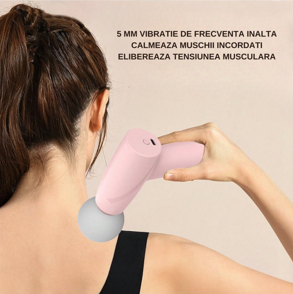 Mini aparat de masaj tip pistol, Incarcare USB Tip C, pentru relaxare musculara, autonomie 120 min, 3 viteze, verde — varianta 5