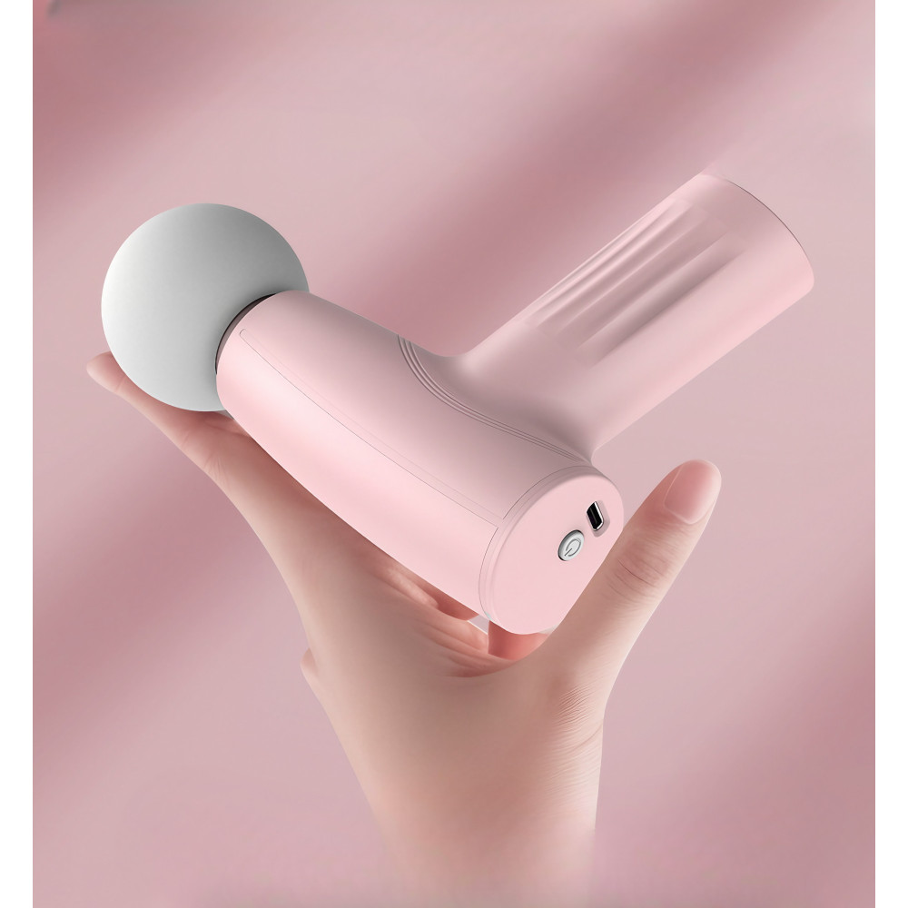 Mini aparat de masaj tip pistol, Incarcare USB Tip C, pentru relaxare musculara, autonomie 120 min, 3 viteze, roz — 4
