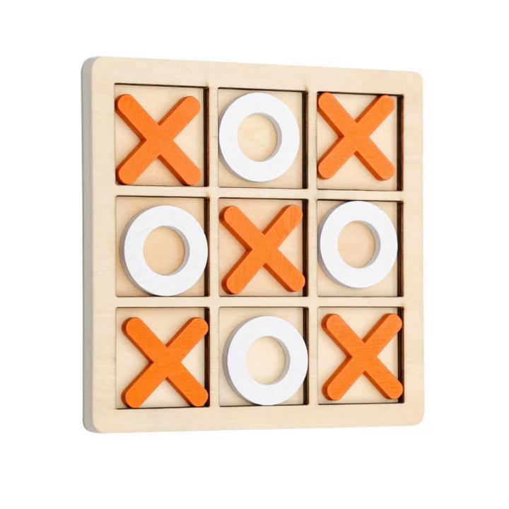 Jucarie tip Montessori "X si O", 9 piese, lemn, portocaliu/alb — varianta 2