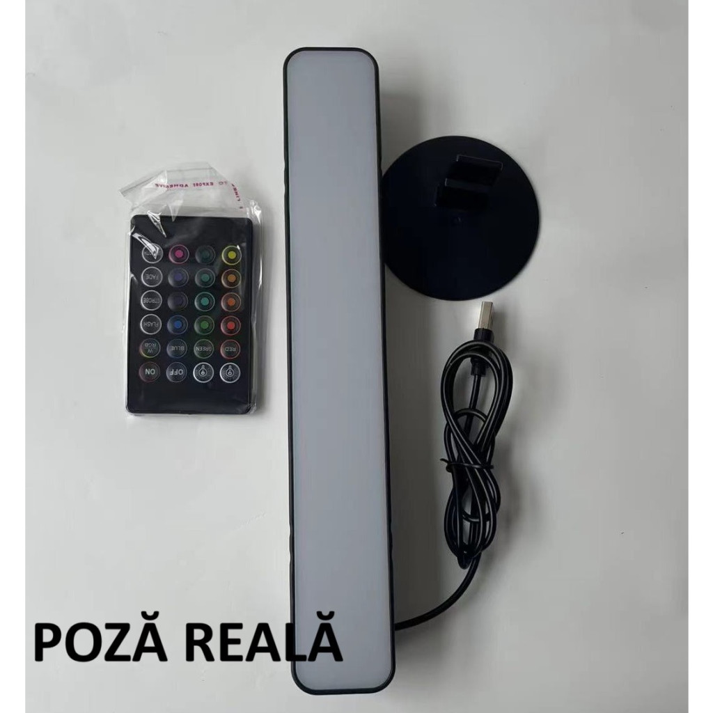 Lampa de Birou RGB, 14 LED-uri, 5V, telecomanda, cablu USB inclus, 25.5 x 4 x 3.5 cm, neagra — 6
