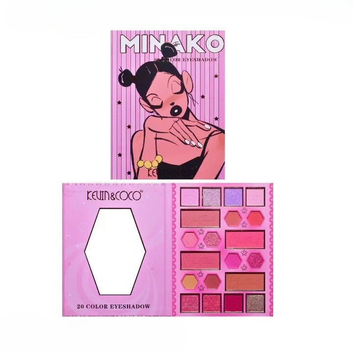 Paleta de machiaj KEVIN & COCO, 20 culori Pink Girl, fard de pleoape si blush, roz — varianta 4