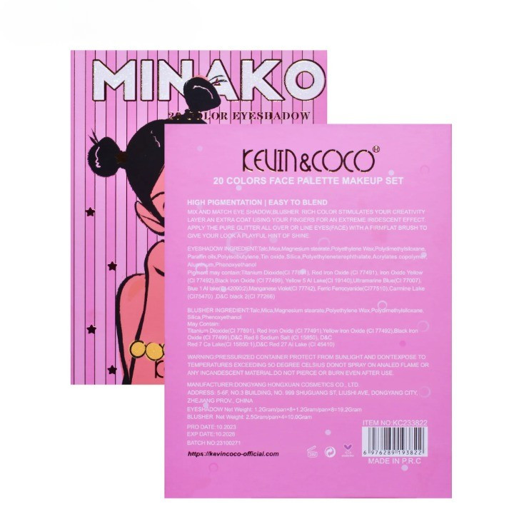 Paleta de machiaj KEVIN & COCO, 20 culori Pink Girl, fard de pleoape si blush, roz — varianta 5
