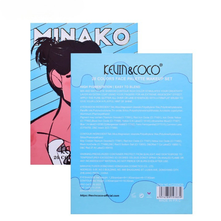 Paleta de machiaj KEVIN & COCO, 20 culori Blue Girl, fard de pleoape si blush, albastru — 5