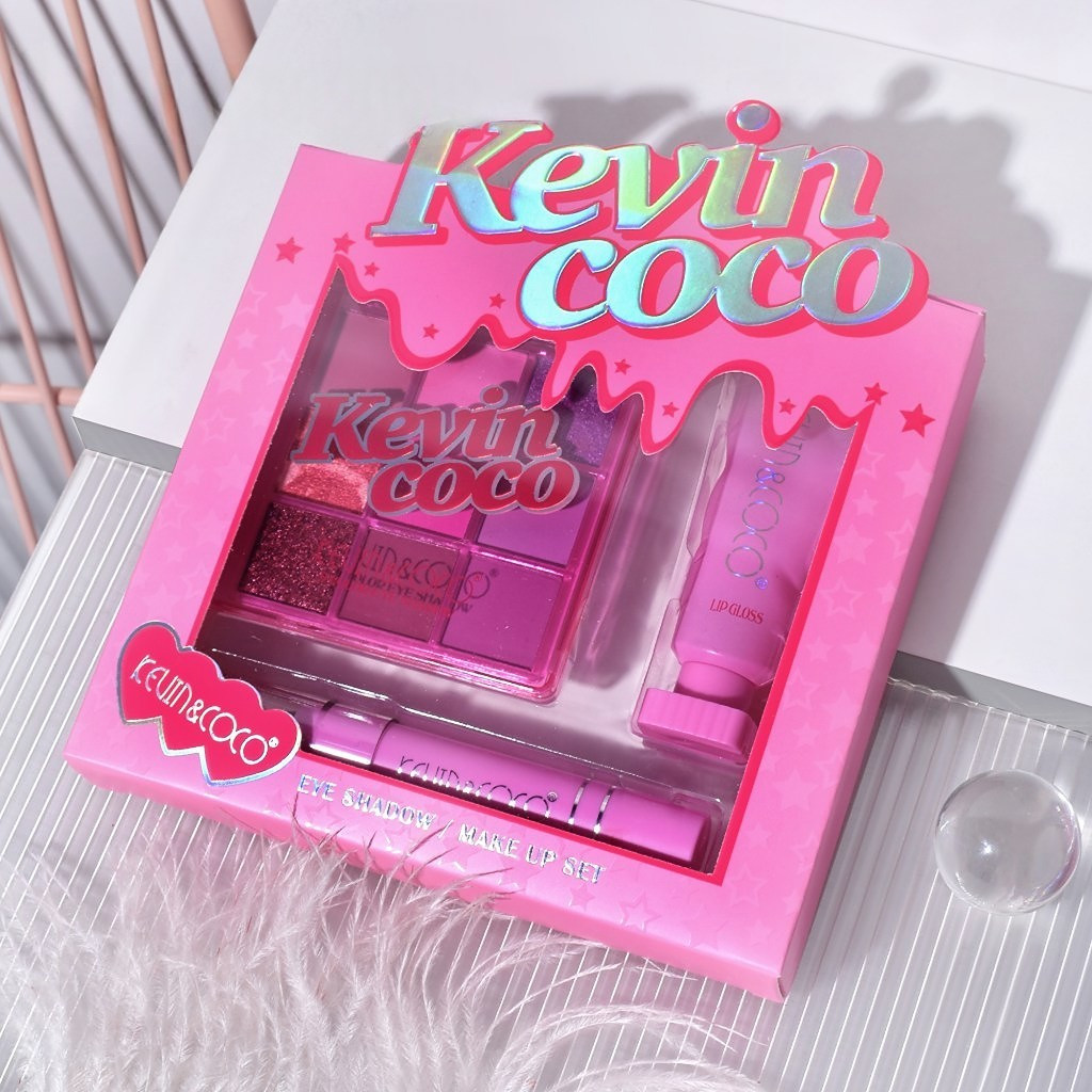 Set 3 produse machiaj KEVIN & COCO, Pink Hearted, 9 culori, 15.5 x 13 x 3.4 cm — varianta 2
