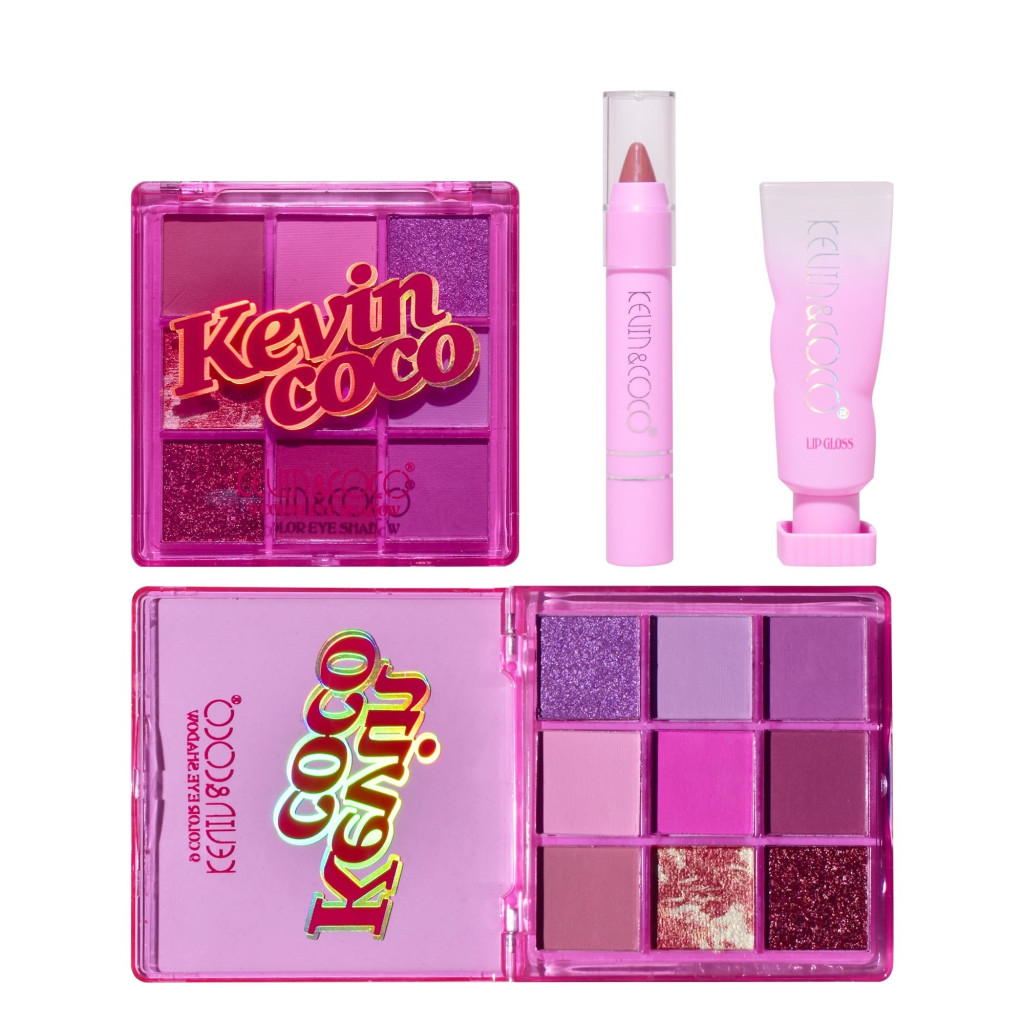 Set 3 produse machiaj KEVIN & COCO, Pink Hearted, 9 culori, 15.5 x 13 x 3.4 cm — varianta 4
