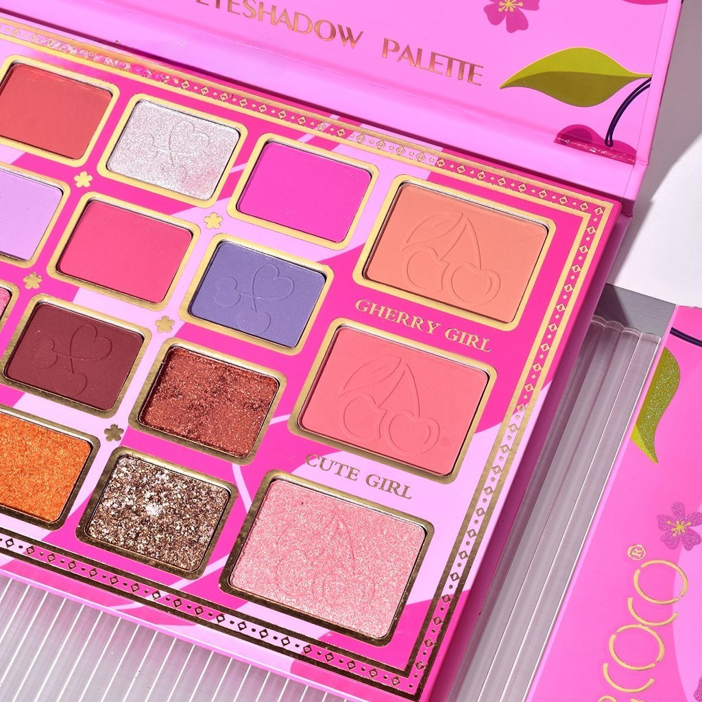 Paleta de Machiaj, KEVIN & COCO, Cherry Blossom. Fard de Pleoape, 19 culori, 19.2 x 12.8 x 1.4 cm — 4