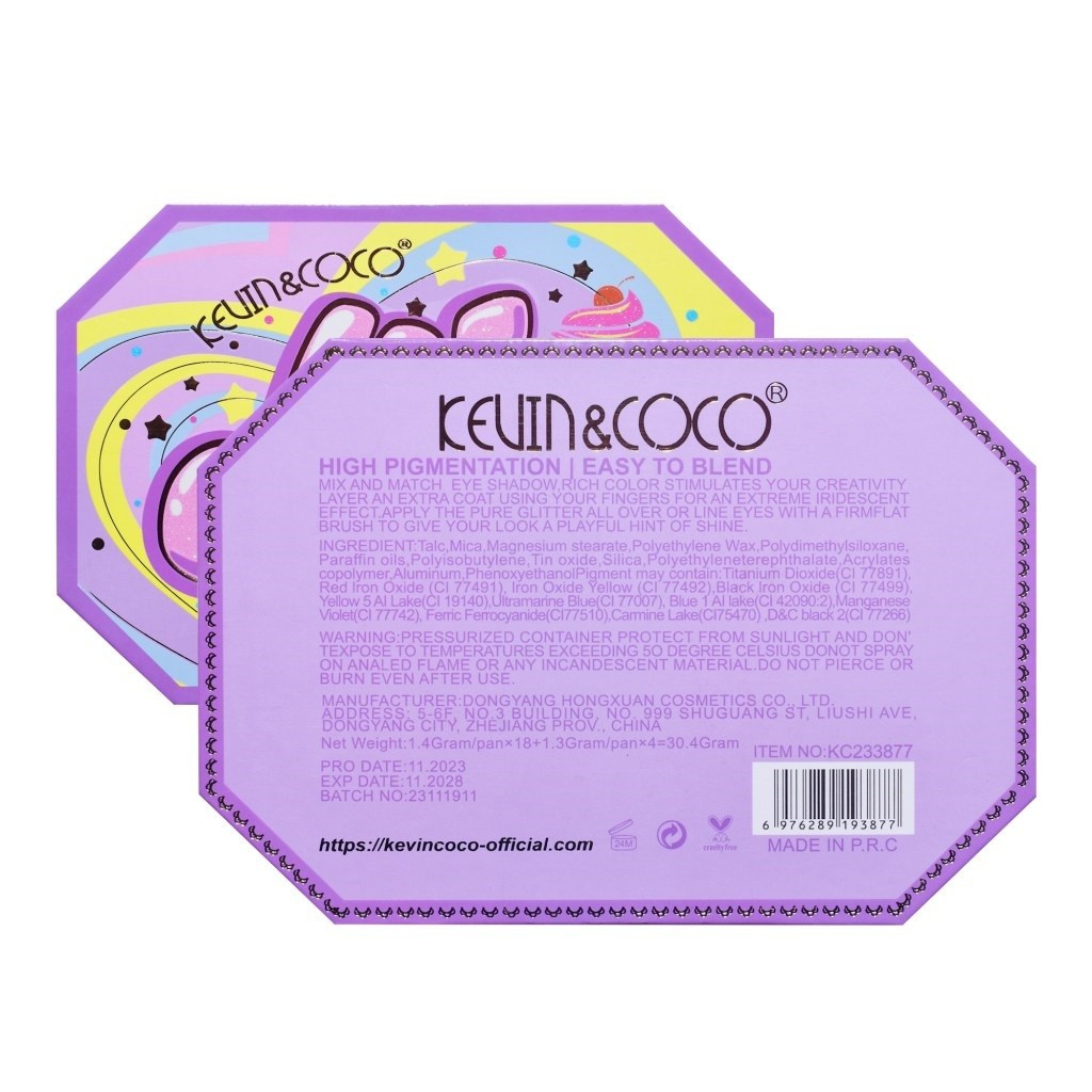 Paleta de machiaj KEVIN & COCO, Violet Ice Cream, fard de pleoape, 22 culori, 19 x 13.7 x 1.3 cm — varianta 6