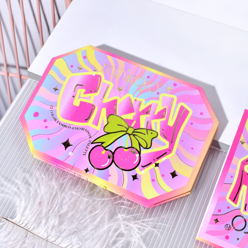 Paleta de machiaj KEVIN & COCO, Pink Cherry, fard de pleoape, 22 culori, 19 x 13.7 x 1.3 cm — 2