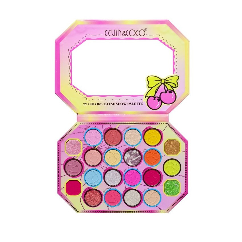 Paleta de machiaj KEVIN & COCO, Pink Cherry, fard de pleoape, 22 culori, 19 x 13.7 x 1.3 cm — 3