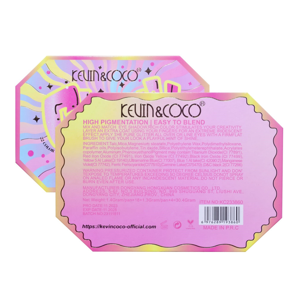 Paleta de machiaj KEVIN & COCO, Pink Cherry, fard de pleoape, 22 culori, 19 x 13.7 x 1.3 cm — 4