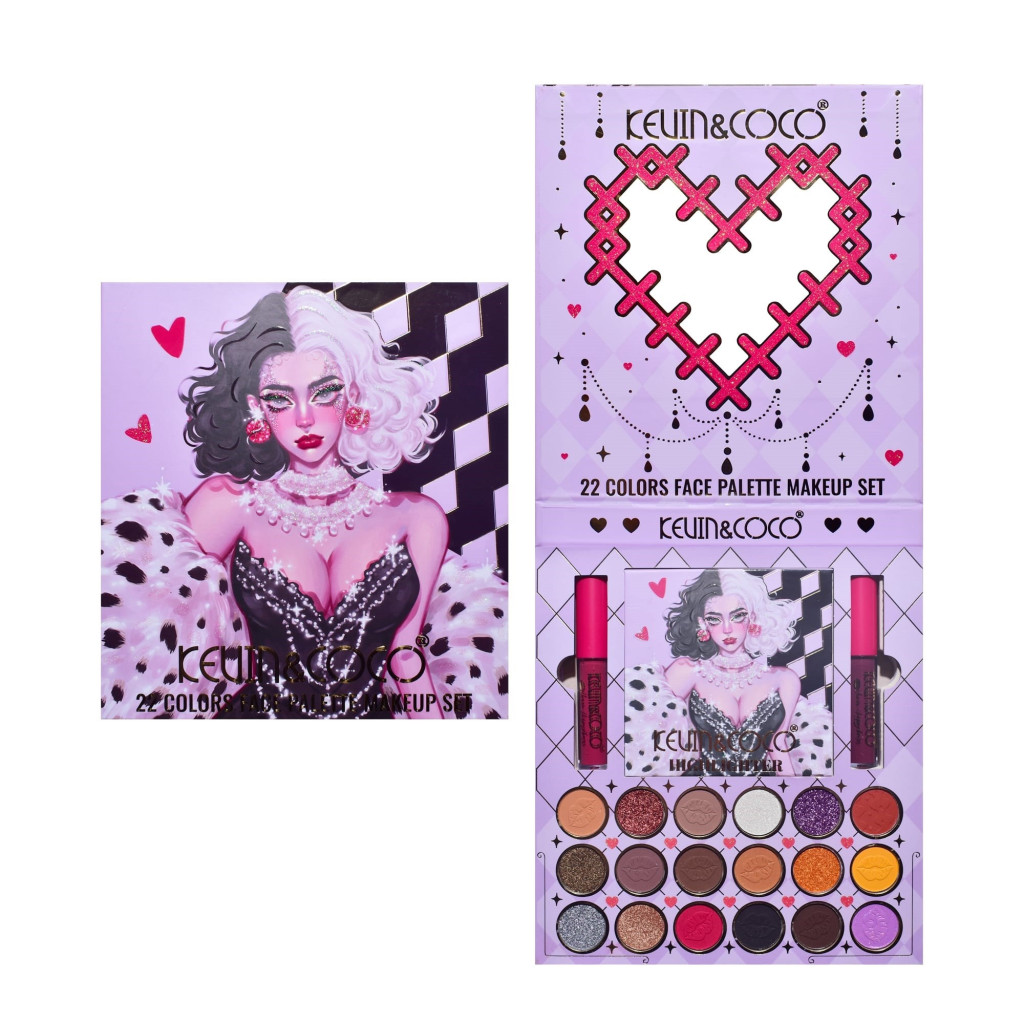 Set 4 produse de machiaj KEVIN & COCO, Black-White Witch, 22 culori, 19.7 x 21.2 x 2.5 cm — 4