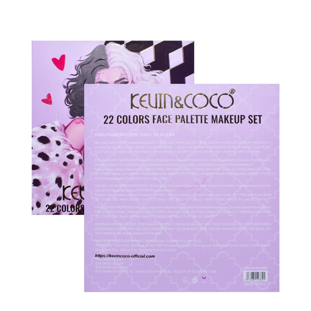 Set 4 produse de machiaj KEVIN & COCO, Black-White Witch, 22 culori, 19.7 x 21.2 x 2.5 cm — 7