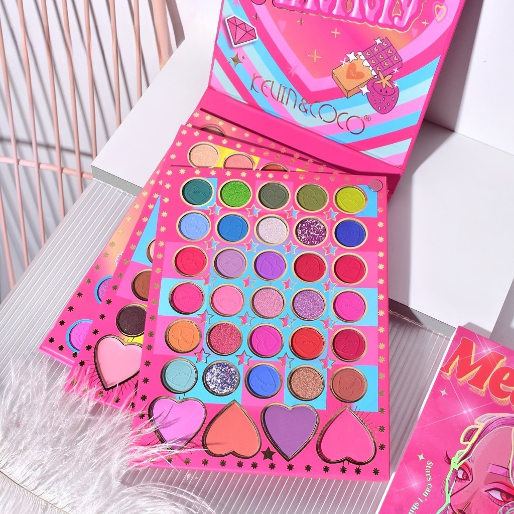 Trusa de Machiaj KEVIN & COCO, Mean Girl Heart, fard de pleoape, Iluminator, blush cremos, 96 culori, 21 x 15.7 x 2.4 cm — varianta 3