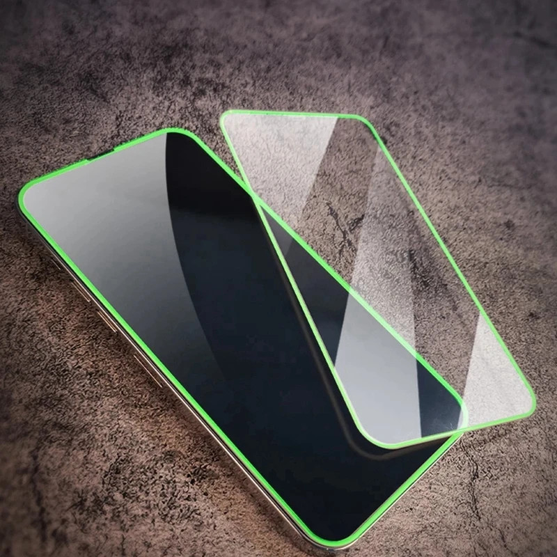 Folie sticla Apple iPhone 15 Pro Max, Luminous HD, transparenta, margini verzi — varianta 2