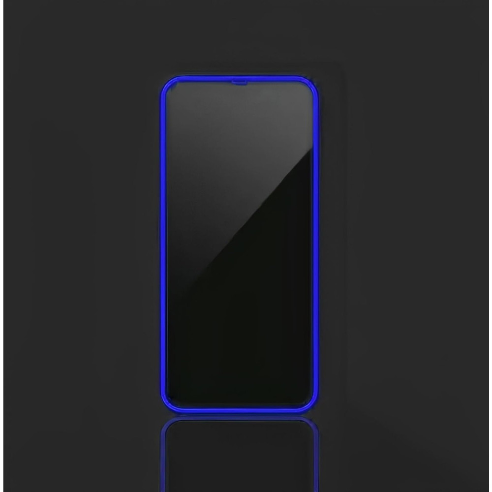 Folie sticla Apple iPhone 15 Pro Max, Luminous HD, margine fluorescenta, albastra — varianta 2