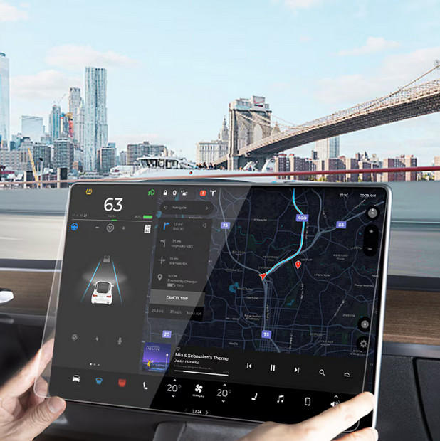 Folie sticla ecran frontal Tesla Model 3 / Tesla Model Y, 4K Ultra HD, anti-amprenta, 2.5D, transparenta — varianta 2
