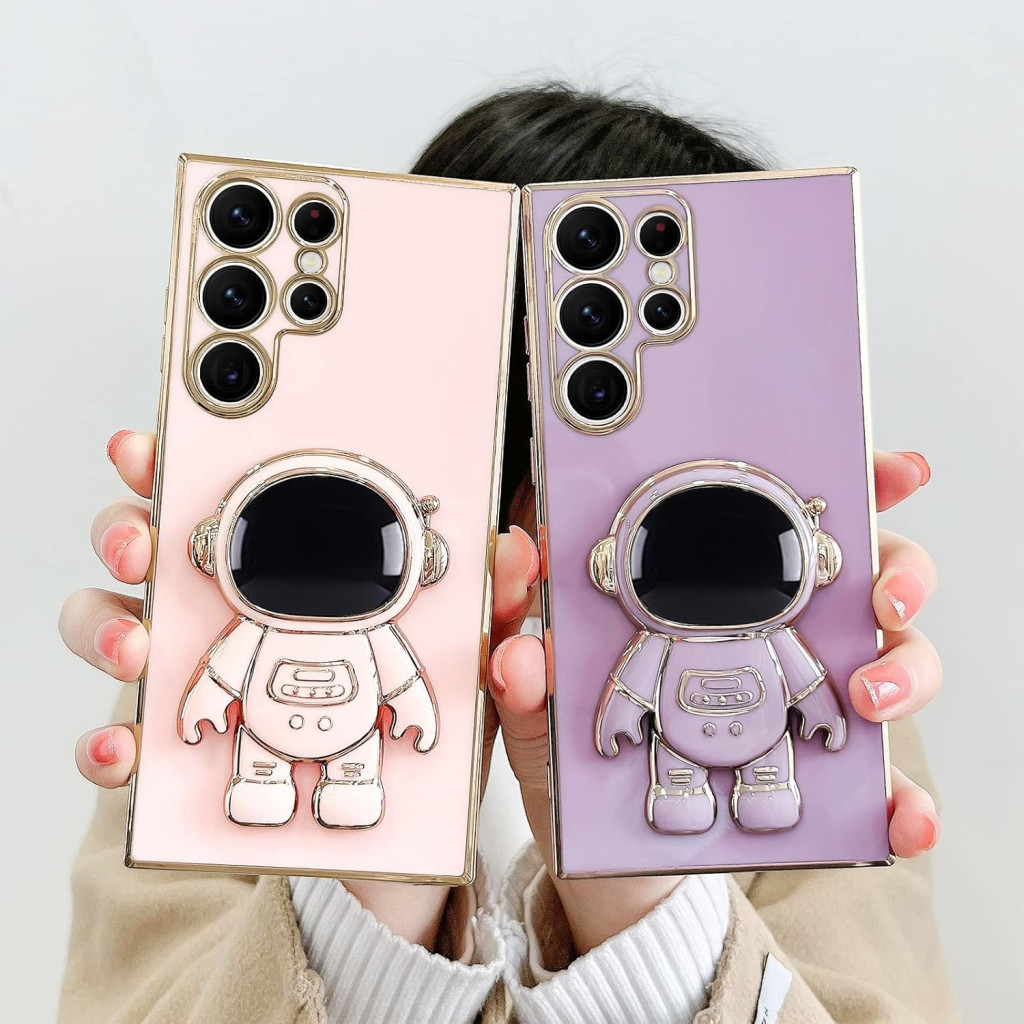 Husa Samsung Galaxy S24 Ultra, Astronaut Case, protectie camera, functie stand expunere, roz — varianta 2