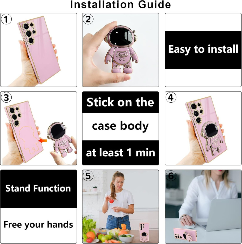 Husa Samsung Galaxy S24 Ultra, Astronaut Case, protectie camera, functie stand expunere, roz — varianta 5