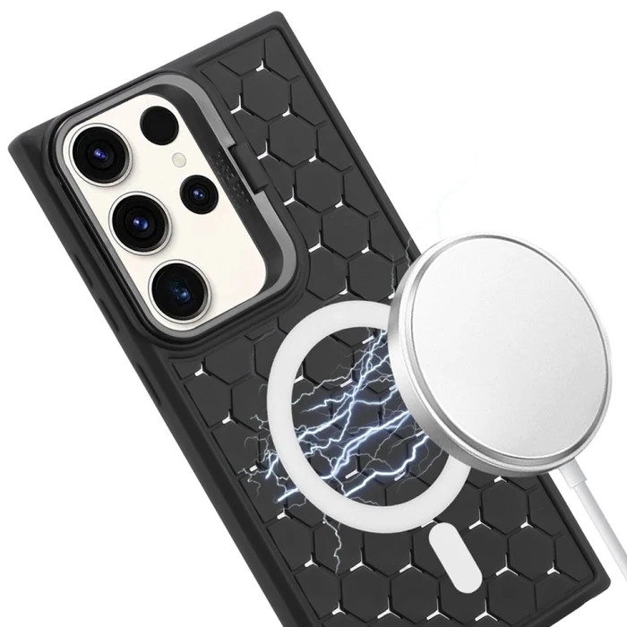 Husa Samsung Galaxy S24 Ultra, HoneyComb Bracket, functie stand, neagra — varianta 2
