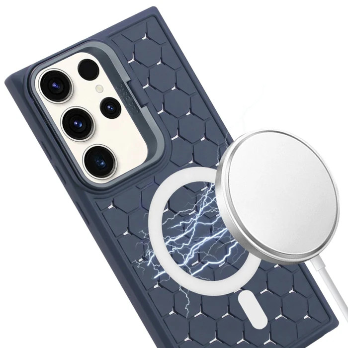 Husa Samsung Galaxy S24 Ultra, HoneyComb Bracket, functie stand, albastru inchis — varianta 2