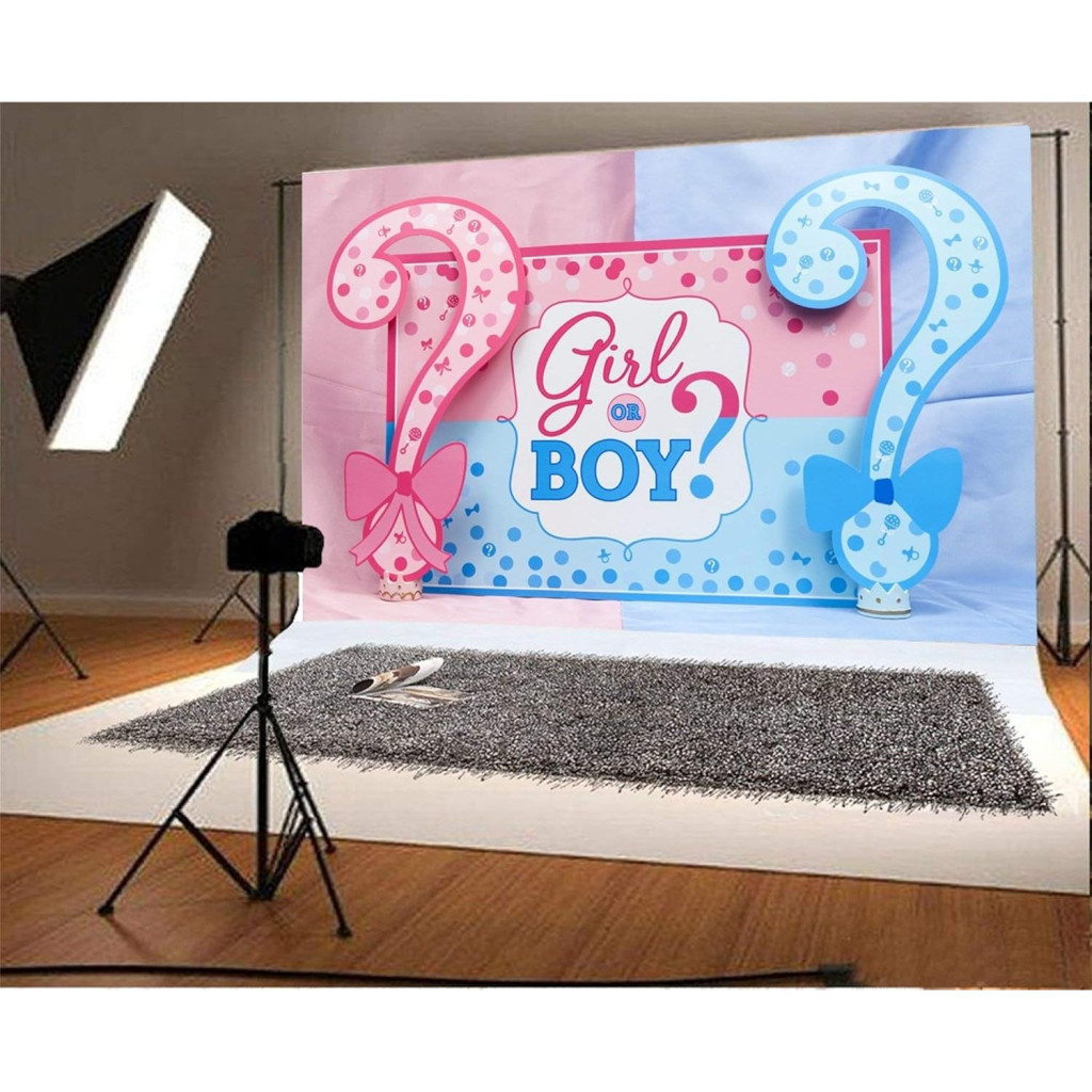 Banner pentru petrecere, model Girl or Boy, tematica Gender Reveal, 150 x 100 cm, albastru/roz — 2