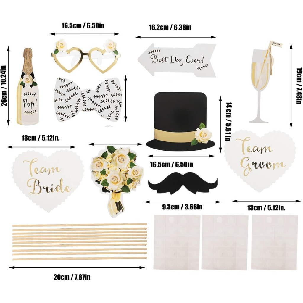 Set 10 Accesorii pentru petrecere, Props pentru Coltul de Poze, Model Mire si Mireasa, Tematica Nunta, Multicolor — varianta 4