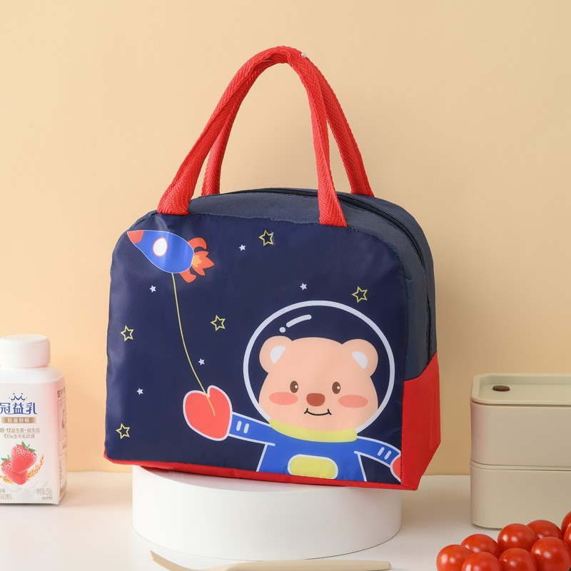 Geanta termoizolanta pentru copii, Imprimeu Ursulet Astronaut, 23x13x19 cm, albastru/rosu — varianta 2