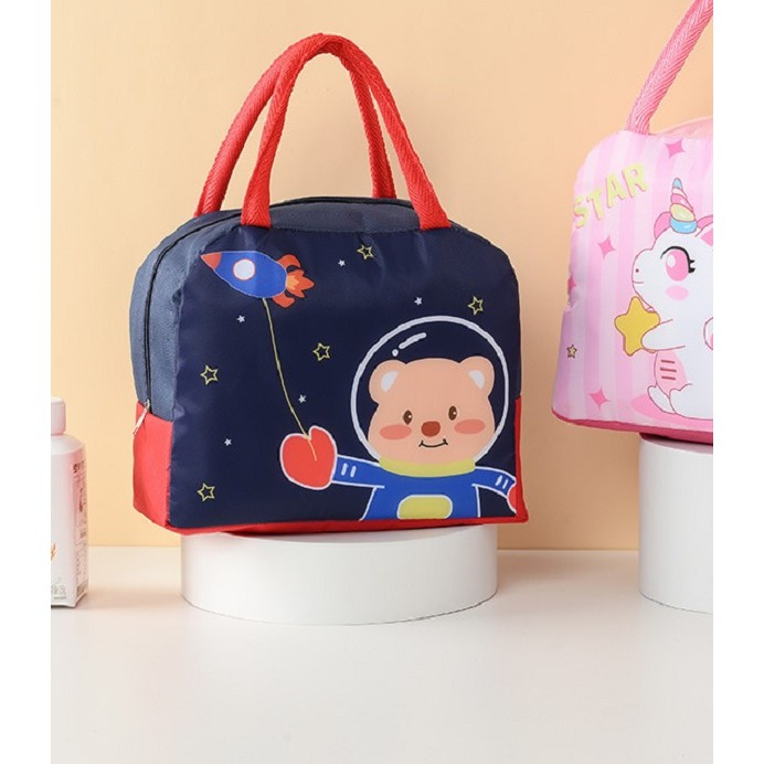 Geanta termoizolanta pentru copii, Imprimeu Ursulet Astronaut, 23x13x19 cm, albastru/rosu — varianta 3