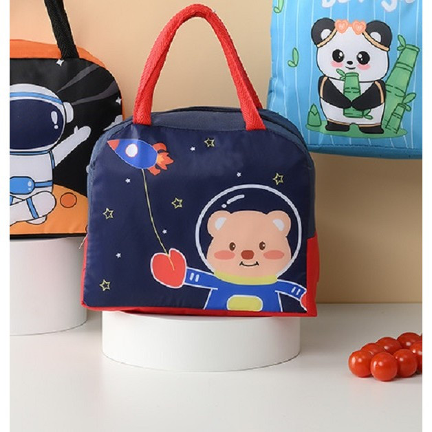 Geanta termoizolanta pentru copii, Imprimeu Ursulet Astronaut, 23x13x19 cm, albastru/rosu — varianta 4