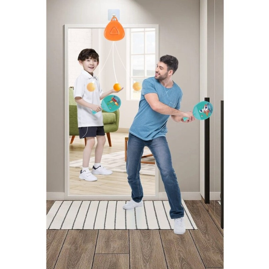 Set 2 palete de tenis de masa / ping pong copii, accesoriu de agatat si 2 mingii incluse, albastre — varianta 4