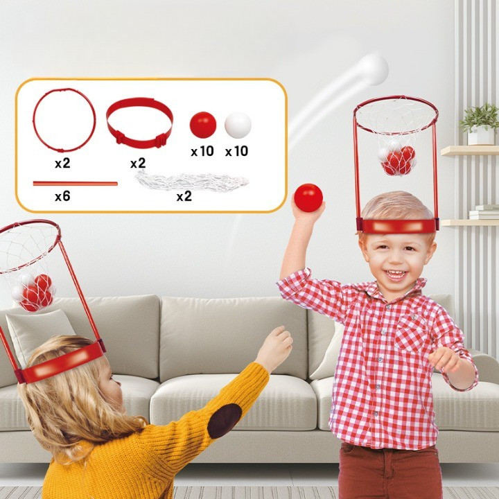 Set interactiv doua cosuri de baschet de pus pe cap pentru copii, 20 de mingi incluse — varianta 2