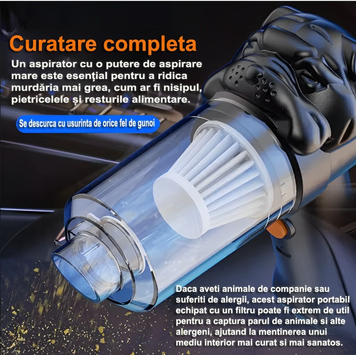 Aspirator portabil fara fir, pentru casa, masina sau animalele de companie, negru — 6