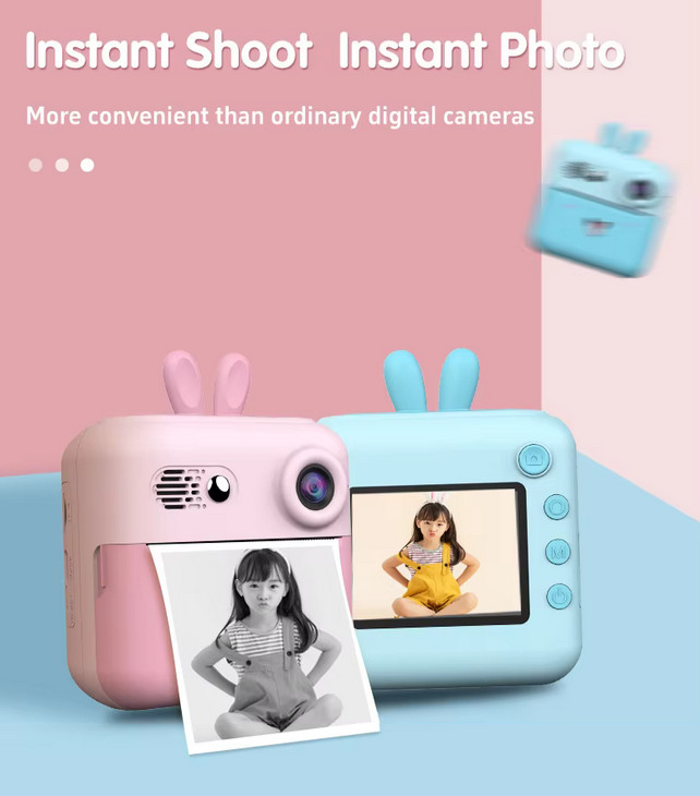 Aparat foto, camera video Full HD pentru copii IDK-A23, imprimanta termica incorporata, roz — 2