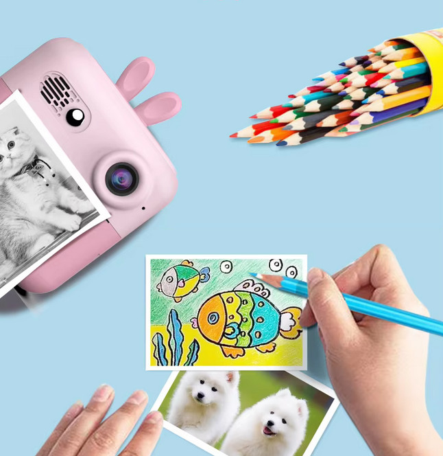 Aparat foto, camera video Full HD pentru copii IDK-A23, imprimanta termica incorporata, roz — 6