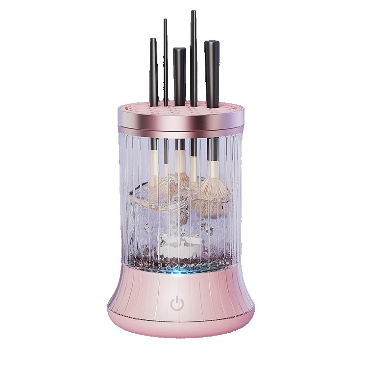 Dispozitiv Portabil de Curatare a Pensulelor de Machiaj,  pentru Pensule de Diferite Dimensiuni, 5V, 7000RPM, Vibratii Sonice, USB Type C, 9x9x16 cm, Roz — varianta 2
