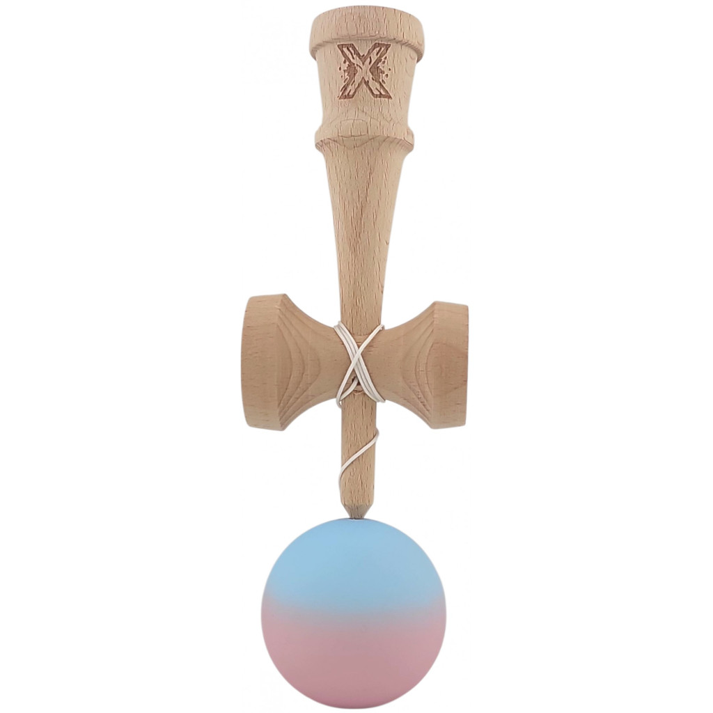Jucarie lemn Kendama X, originala, profesionala, Rubber Grip, albastru/roz — varianta 2