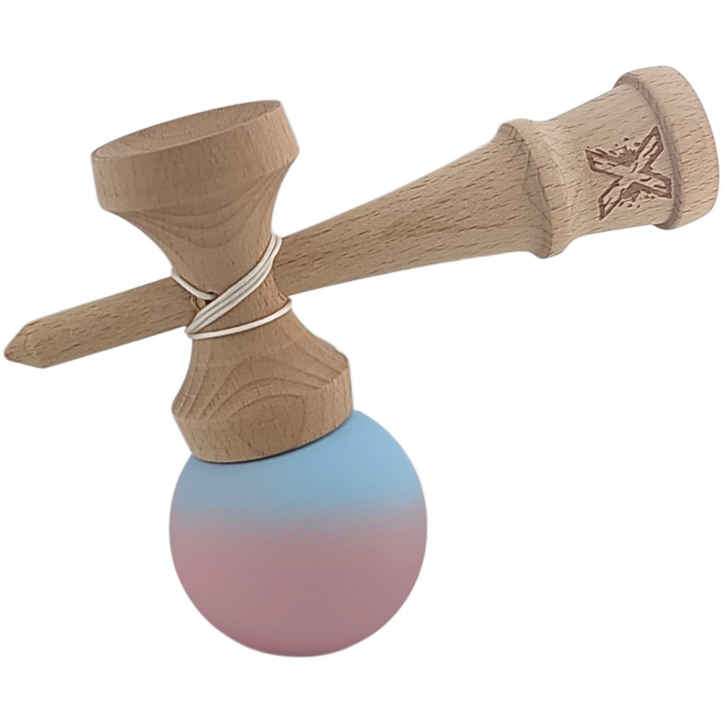 Jucarie lemn Kendama X, originala, profesionala, Rubber Grip, albastru/roz — varianta 3