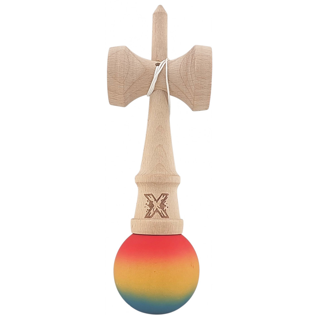 Jucarie lemn Kendama, 18 cm, gradient rosu/galben/albastru — varianta 2