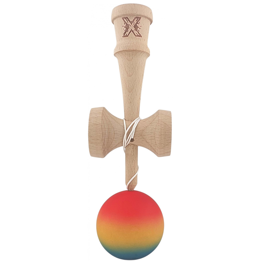 Jucarie lemn Kendama, 18 cm, gradient rosu/galben/albastru — varianta 3