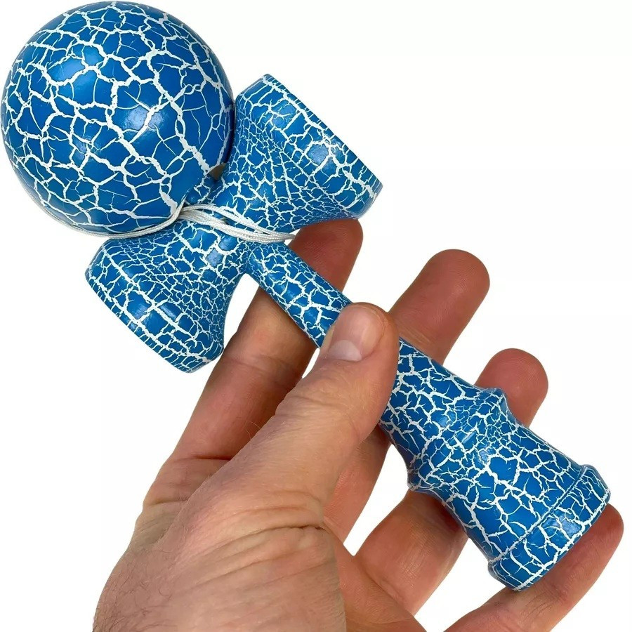 Jucarie lemn Kendama X model Crack, 18 cm, albastra — varianta 2