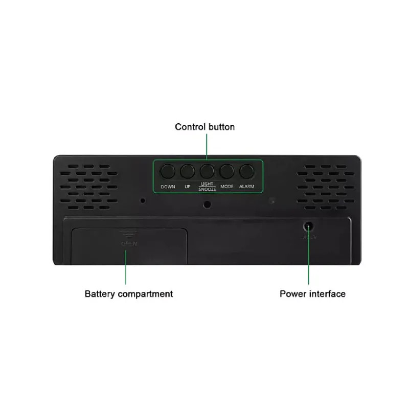 Ceas de masa digital LED DS-3806M, carcasa neagra si afisaj alb — varianta 3