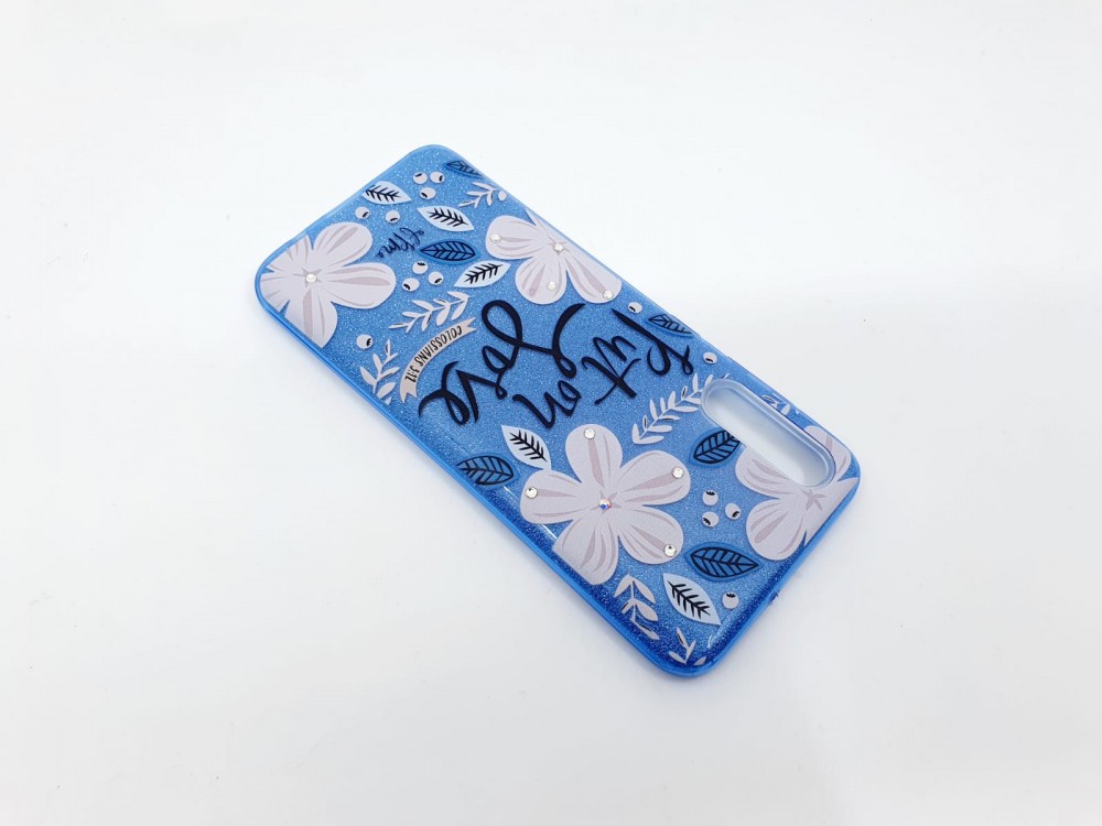 Husa Flowers Glitter pentru Apple iPhone 6 / 6S, cu mesaj, albastra — 3