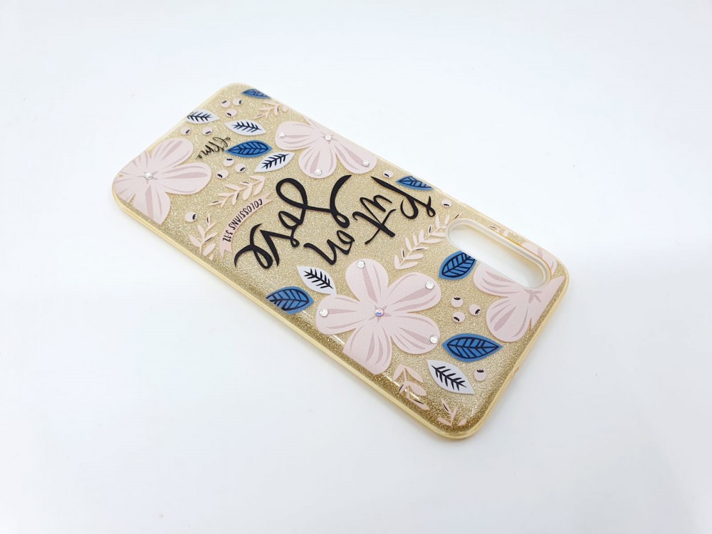 Husa Flowers Glitter pentru Apple iPhone 6 / 6S, cu mesaj, aurie — varianta 3
