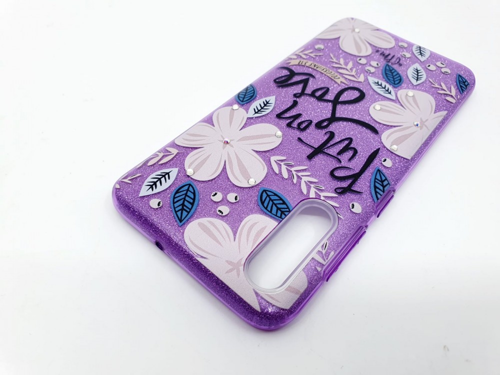 Husa Flowers Glitter pentru Apple iPhone 7 / 8, cu mesaj, mov — varianta 3