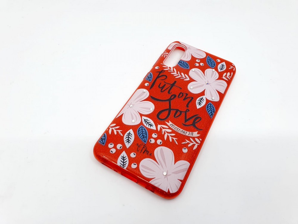 Husa Flowers Glitter pentru Apple iPhone 7 / 8, cu mesaj, rosie — 2