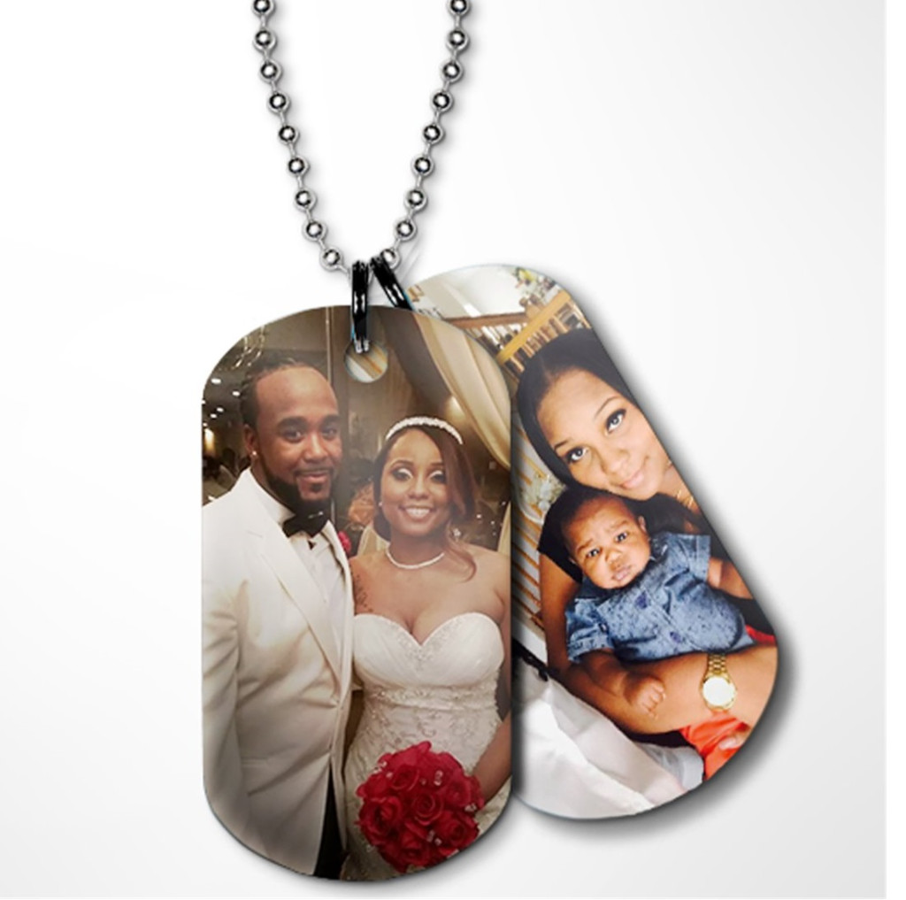 Colier metalic personalizat cu imaginea ta, military, snur metalic inclus — varianta 2