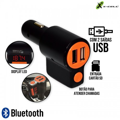 Modulator FM cu incarcare USB si Bluetooth Greatnice GTS-C905, 2 porturi USB, negru/portocaliu — varianta 5