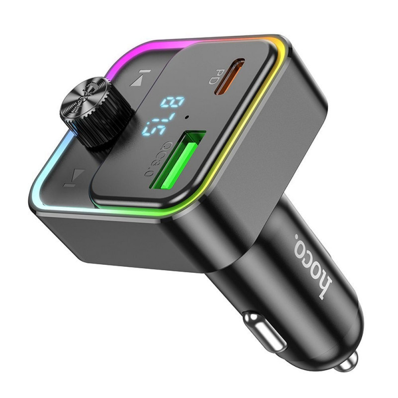 Modulator FM Hoco E81, Incarcare 30W, 2 porturi incarcare, Iluminare RGB, Bluetooth, negru — varianta 3