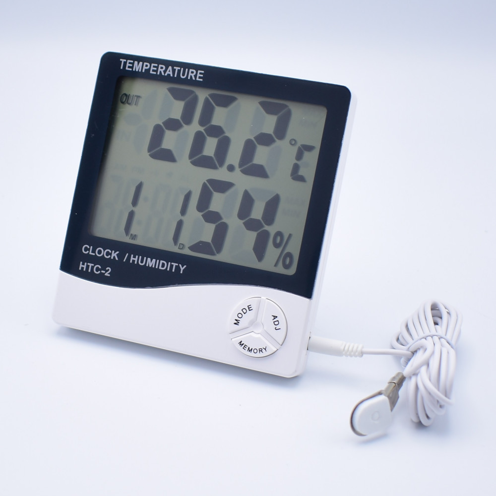 Ceas digital HTC-2, ecran LCD, higrometru, termometru, AM/PM, alarma, alb — 2